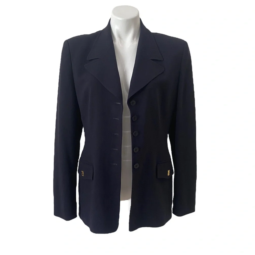 ESCADA wool navy black blazer jacket sz 38 - business casual - formal - stretchy - Picture 3 of 13